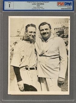 1939 Lou Gehrig and Babe Ruth Original Type I Press 7 x 9 Photograph From Lou Gehrig Day 07/04/1939 (PSA/DNA)